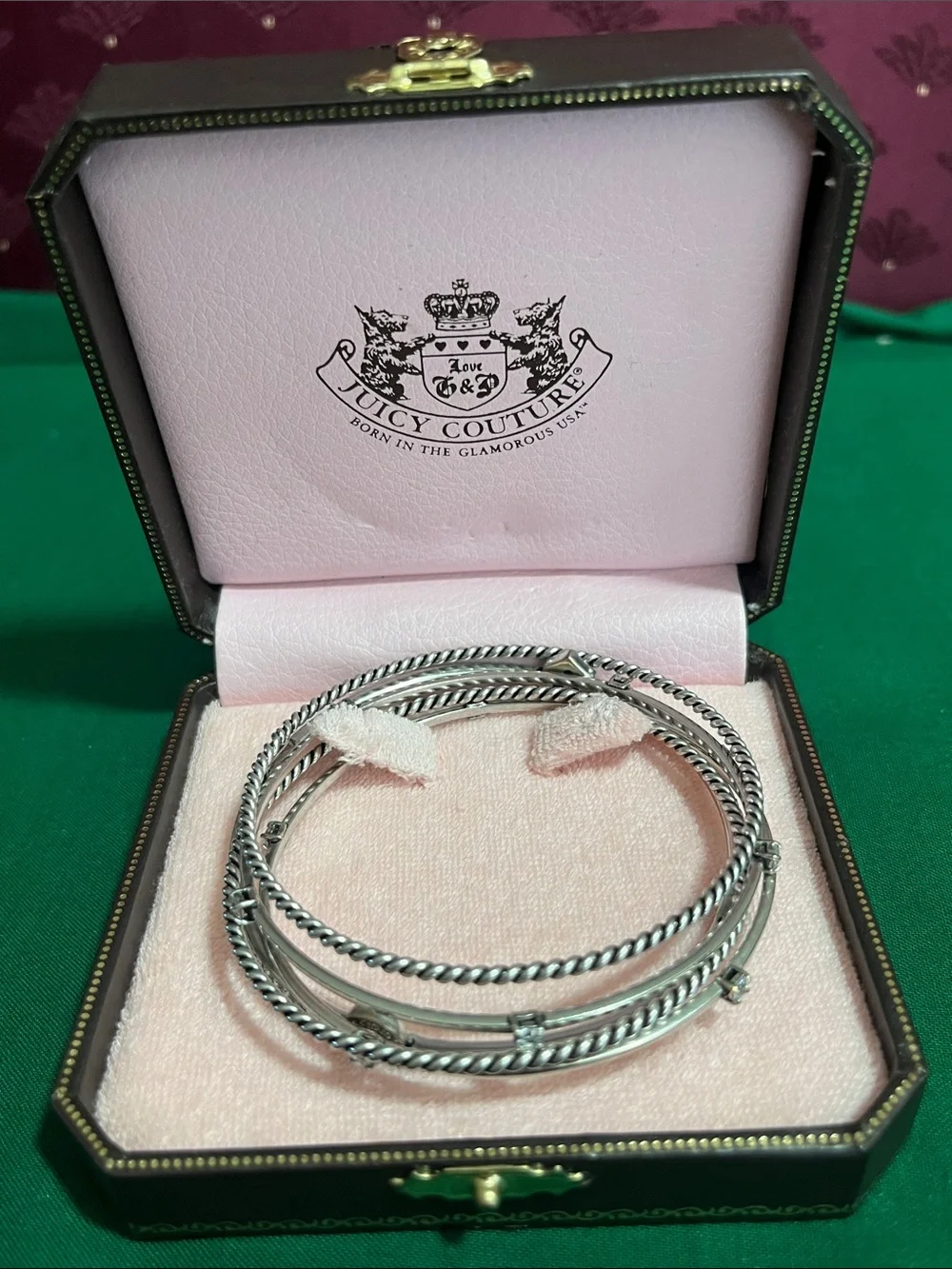 Juicy Couture Silver Tone Stacked Bangle Bracelet Set of 5.